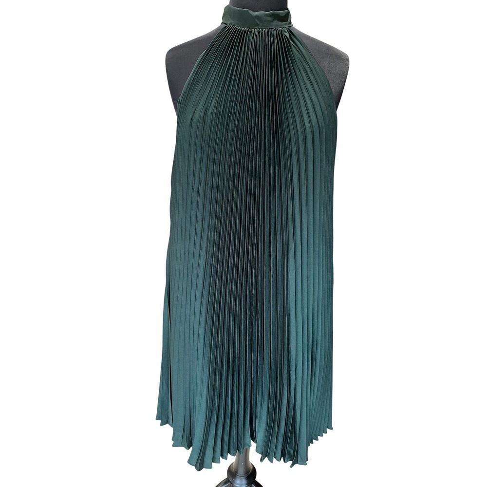 Banana Republic Green Pleated Halter Neck Mini Dress Sleeveless Tie Back Size 14